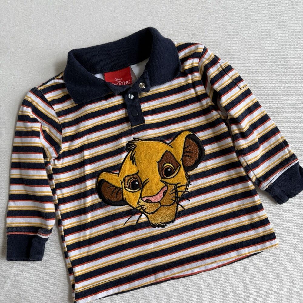 Vtg 90s Disney Baby Lion King Polo Shirt 18M Simba Embroidered Stripe